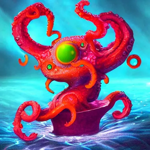 Image similar to cute cthullu render, underwater, bright colors, masterpiece