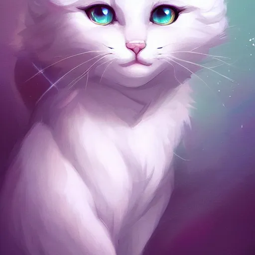 Image similar to a portrait of a beautiful white fluffy cat, art by lois van baarle and loish and ross tran and rossdraws and sam yang and samdoesarts and artgerm, digital art, highly detailed, intricate, sharp focus, Trending on Artstation HQ, deviantart, unreal engine 5, 4K UHD image