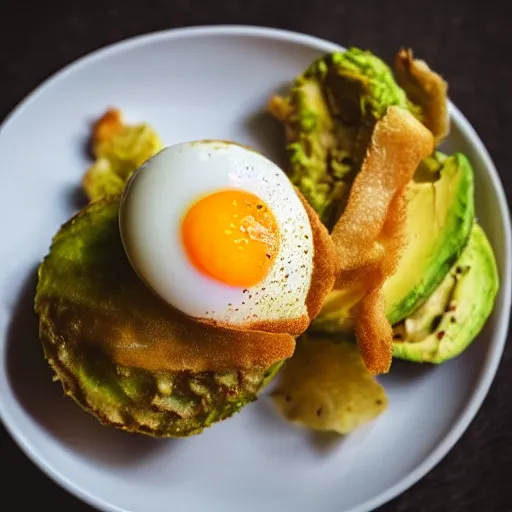 Prompt: close up high resolution photo of a mix between a fried egg and an avocado, very tasty, realistic, food photography, instagram, trending