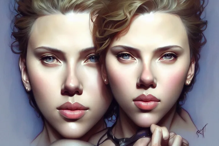 Image similar to Scarlett Johansson , beautiful bone structure, intricate, elegant, highly detailed, digital painting, artstation, concept art, smooth, sharp focus, illustration, art by artgerm and greg rutkowski and alphonse mucha