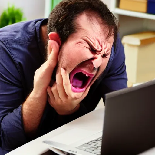 Prompt: angry man screams at his laptop! 9