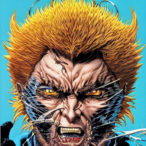 Image similar to portrait of crazy wolverine, symmetrical, by yoichi hatakenaka, masamune shirow, josan gonzales and dan mumford, ayami kojima, takato yamamoto, barclay shaw, karol bak, yukito kishiro