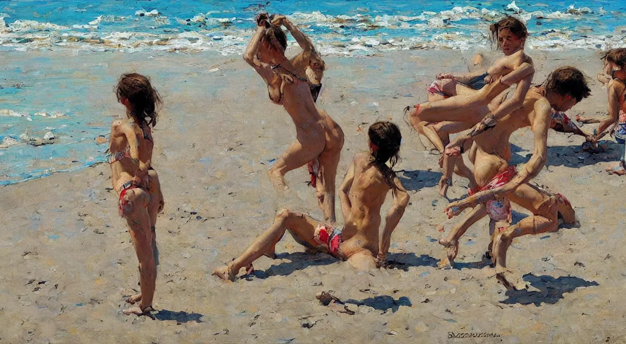 Image similar to on the beach, painting by denis sarazhin