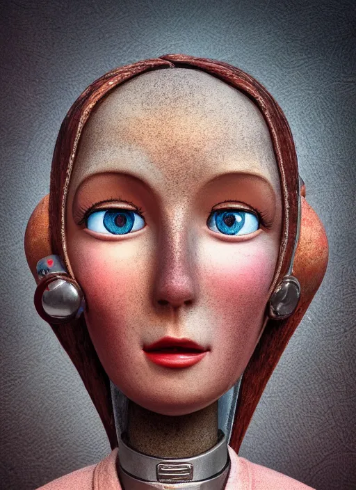 Prompt: closeup face profile portrait of tin toy planet earth, depth of field, zeiss lens, detailed, symmetrical, centered, fashion photoshoot, by nicoletta ceccoli, mark ryden, lostfish, breathtaking, 8 k resolution, extremely detailed, beautiful, establishing shot, artistic, hyperrealistic, octane render