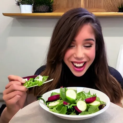 Image similar to pokimane eating salad, livestream recording