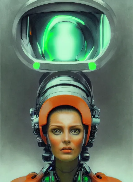 Prompt: ( symmetry ) closeup portrait of a stunning artificial cyborg female scientist, visor, strong cinematic light, backlight glow, green orange, viscous smoke, vapour, mist, by gerald brom, by mikhail vrubel, by peter elson, muted colors, extreme detail, trending on artstation, 8 k