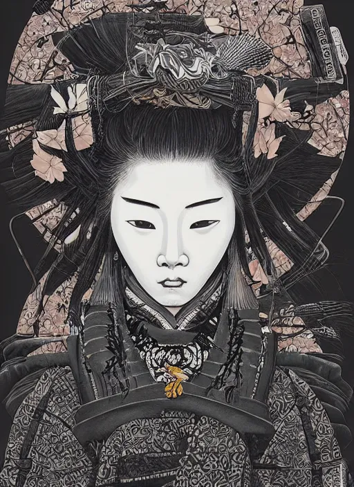 Prompt: Samurai goddess painting by Dan Hillier, trending on artstation, artstationHD, artstationHQ, 4k, 8k