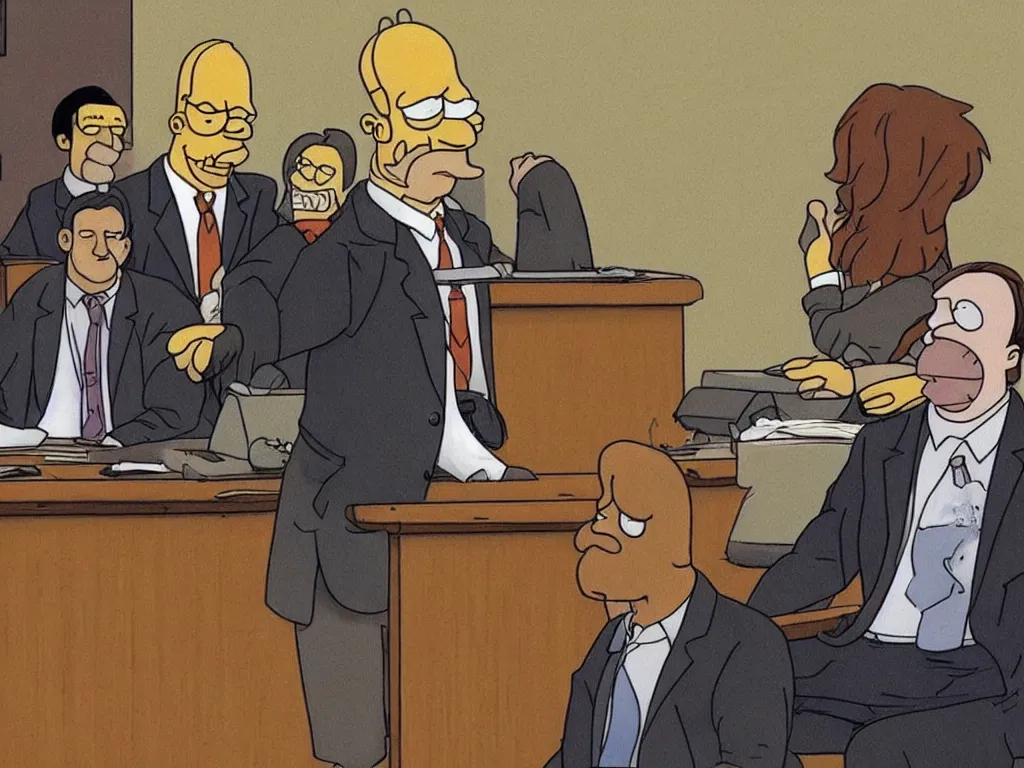 Prompt: Saul Goodman defending Homer Simpson in court