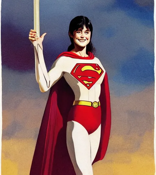 Image similar to a portrait of smiling young margot kidder from 1 9 7 7 superman movie in a scenic japanese city environment by marco bucci and greg rutkowski and frank frazetta, sharp focus, detailed, cinematic, hanbok, sheathed golden ornate korean sword