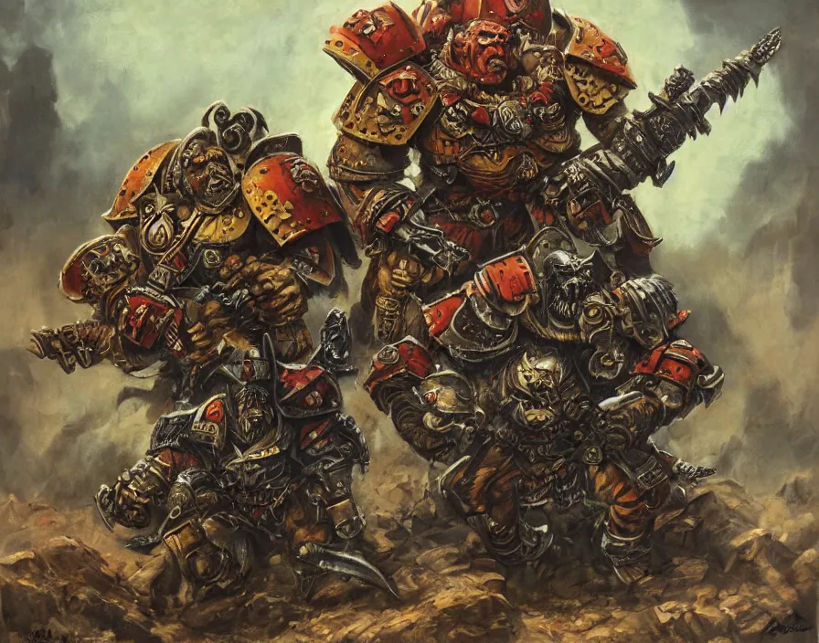 Image similar to Warhammer 40000 portrait of an orc riding a war dachshund by John Blanche