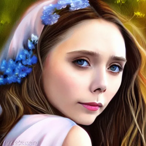 Image similar to Elizabeth Olsen in kimono art drawn in art style of WLOP full HD 4K highest quality realistic beautiful gorgeous natural WLOP artist painting