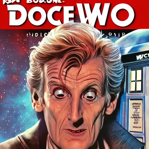 Prompt: comic book cover for'doctor who is on drugs ', art by alex ross