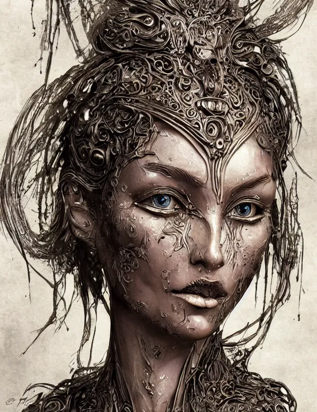 Prompt: epic beautiful intricate and detailed concept art. abstract female face vivid liquid fluid. sculpture, no background, symetrical