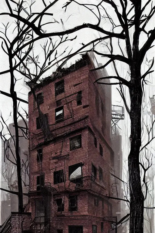 Image similar to (((((a ramshackle manhattan brick brownstone deep in the forest))))) by Sparth!!!!!!!!!!!!!!!!!!!!!!!!!!!