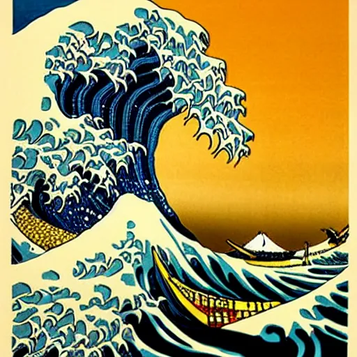 Prompt: The lost Beach, movie poster, artwork by Bill Medcalf, the great wave off kanagawa