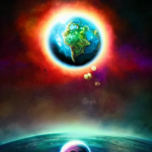 Image similar to earth and black hole in nebula, digital, artstation, detailed intricate ink illustration, heavenly atmosphere, digital art, overdetailed art, concept art, complementing colors, trending on artstation, cgstudio, the most beautiful image ever created, dramatic, subtle, details, award winning artwork, beautiful scenery