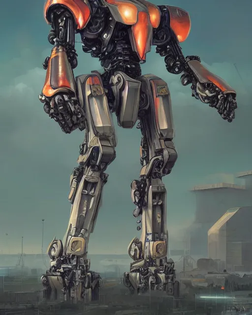 Prompt: titan, gigantic acu mech commander, cannon arm, dystopian, futuristic, cybernetic, towering, supreme commander, concept art, in the style of artgerm, illustration, epic, intricate, hyper detailed, artstation, concept art, smooth, sharp focus, ray tracing, vibrant, photorealistic, devianart, simon stalenhag, geniusfetus