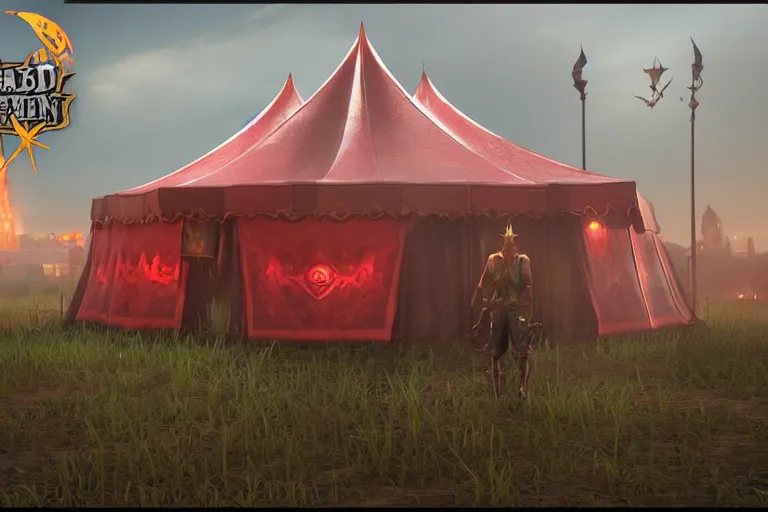 Image similar to 3d sculpt of a huge dark fantasy gothic circus tent, artstaton, League of Legends, red dead redemption2, overwatch, digital illustration