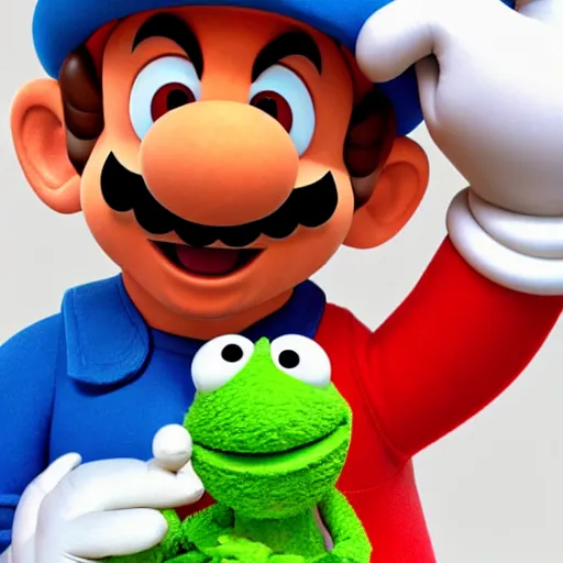 Image similar to mario as a puppet, still from sesame street, 4 k extremely detailed photography