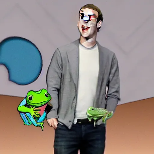 Image similar to mark zuckerberg with a frog on his shoulder