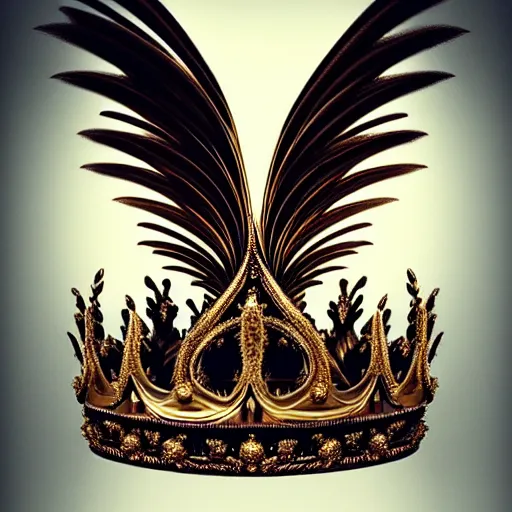 Prompt: elegant king's crown made of dark bronze wings, delicate, fantasy, intricate, elegant, dramatic lighting, emotionally evoking symbolic metaphor, highly detailed, lifelike, photorealistic, digital painting, artstation, concept art, smooth, sharp focus, illustration, art by John Collier and Albert Aublet and Krenz Cushart and Artem Demura and Alphonse Mucha