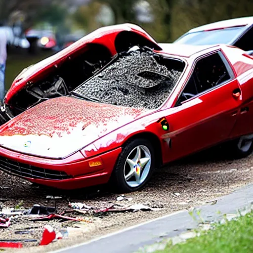 Prompt: crashed Ferrari, 3 model lines