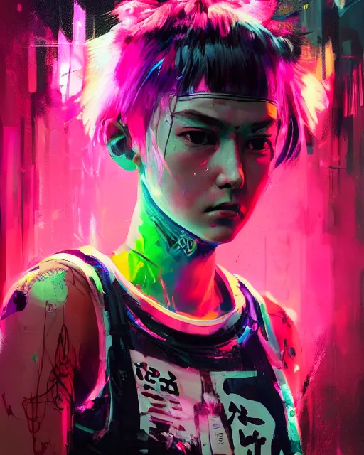 Image similar to detailed portrait Neon boxer Girl, cyberpunk futuristic neon, reflective crop top and shorts, boxing gloves, decorated with traditional Japanese ornaments by Ismail inceoglu dragan bibin hans thoma greg rutkowski Alexandros Pyromallis Nekro Rene Maritte Illustrated, Perfect face, fine details, realistic shaded, fine-face, pretty face
