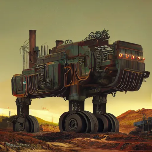 Image similar to giant quadrupedal mining machine, four legs, highly detailed body, industrial, photorealistic camera shot, in the style of simon stalenhag