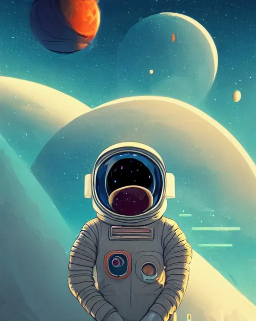 Image similar to wide shoot portrait of ethereal cosmonaut lie relaxed on a crescent moon between the stars and the planets in outer space, cosmonaut post grunge concept art,high detail,4k, trending on artstation by josan gonzalez, wlop, dan mumford and tyler edlin