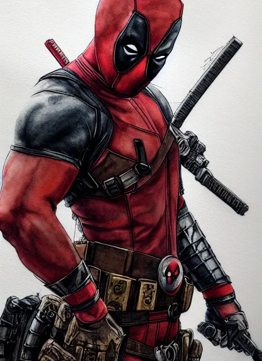 Prompt: portrait, Chibi deadpool, watercolor, dramatic lighting, cinematic, establishing shot, extremly high detail, foto realistic, cinematic lighting, pen and ink, intricate line drawings, by Yoshitaka Amano, Ruan Jia, Kentaro Miura, Artgerm, post processed, concept art, artstation, matte painting, style by eddie mendoza, raphael lacoste, alex ross