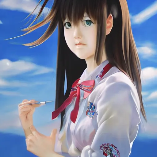 Image similar to a high detail portrait of high school girl by makoto sinkai, by BUNBUN, in simple background, CLIP STADIO, mad painting