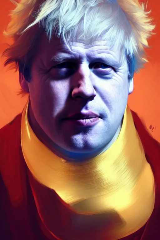 Prompt: Boris Johnson as an X man, visible face, realistic portrait, gold and blue, highly detailed, digital painting, artstation, concept art, smooth, sharp focus, illustration, cinematic lighting, art by artgerm and greg rutkowski and alphonse mucha