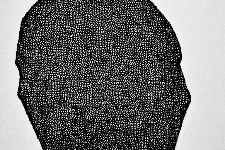 Image similar to anxiety, faceless people dark, dots, drip, stipple, pointillism, technical, abstract, minimal, style of francis bacon, asymmetry, pulled apart, cloak, eerie, made of dots, abstract, balaclava mask, colored dots, sploch