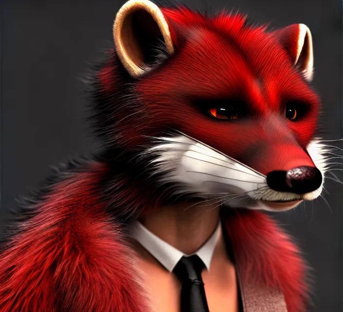 Image similar to furry - male - red - black - weasel - geistcaller - fursona uhd ue 5 visual novel pc game expressions, photorealistic