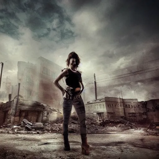 Image similar to pretty face, wide angle lens, photorealistic, 4k, background of destroyed city post apocalyptic, steakpunk, soft lighting, portrait, style of gigar, GIGAR, horror alien gigar