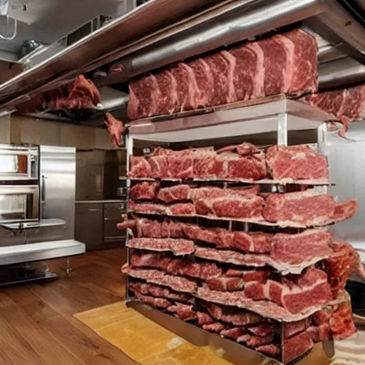 Prompt: an apartment in new york city made entirely of meat