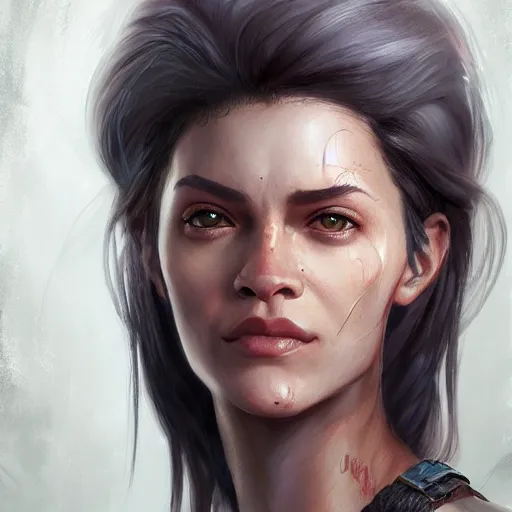 Image similar to beautiful, very strong, mixed race, female, middle aged, face, no makeup, head shot, fantasy, highly detailed, digital painting, artstation, concept art, smooth, sharp focus, illustration, art by jodie muir and brom