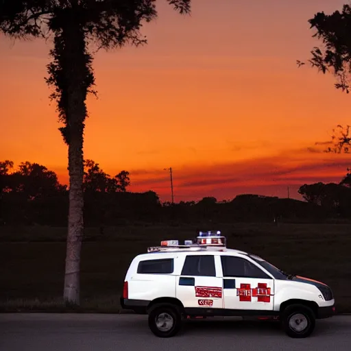 Image similar to mozzarella stick stealing a ambulance, sunset, 4 k photo, cinematic lighting,