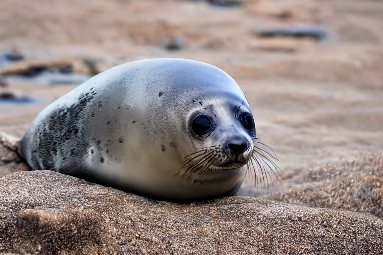 Image similar to adorable baby seal on a rocky beach,