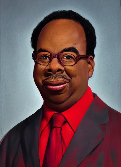 Image similar to ( ( ( portrait of leslie david baker as stanley hudson of the office television series ) ) ) by igor kazarin, head to waist, light coming from the right side, red background,