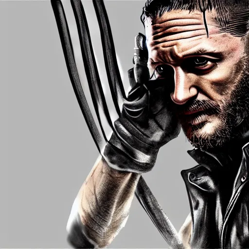 Image similar to Tom Hardy in wolverine suit Digital art 4K quality Photorealism