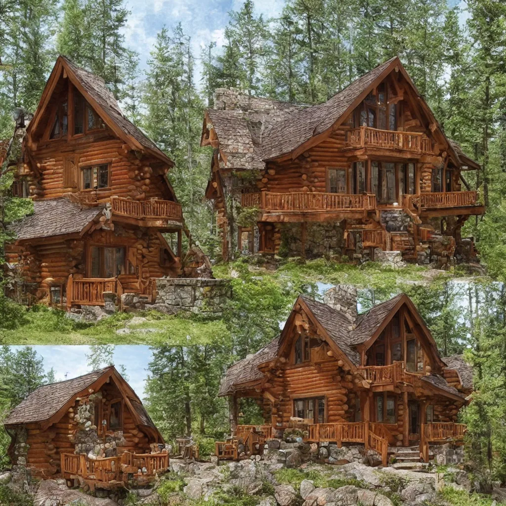 Prompt: a fairytale-style cabin or cottage