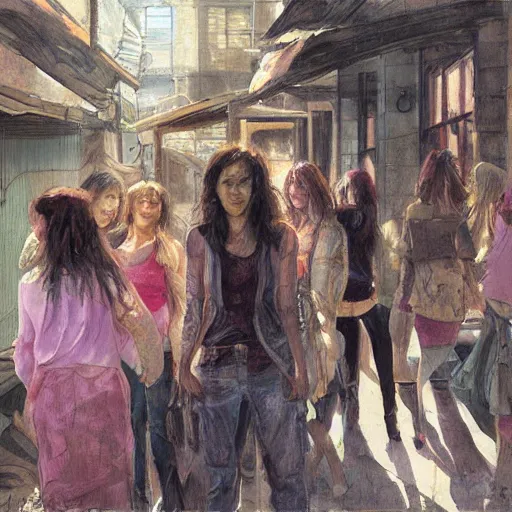 Image similar to group of women come out of hiding to look at the viewer, by jon foster