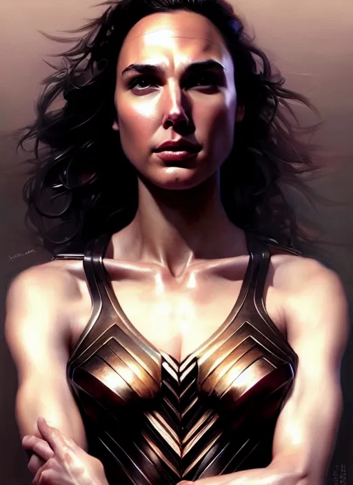 Prompt: a full body portrait of gal gadot, intricate, sharp focus, illustration, highly detailed, digital painting, concept art, matte, art by ruan jia and wlop and greg rutkowski, masterpiece