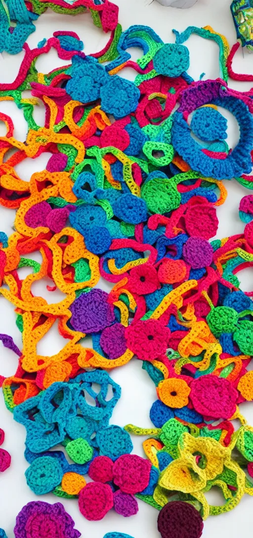 Prompt: multicolored crocheted party