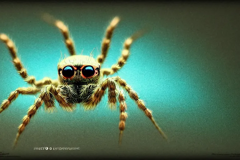 Image similar to jumping spider flurry, in the style of vernon grant and yoshitaka amano and bruce pennington, trending on artstation, bioluminescence low angle view sharpness applied, anaglyph effect, traditional art, photorealism, watercolor