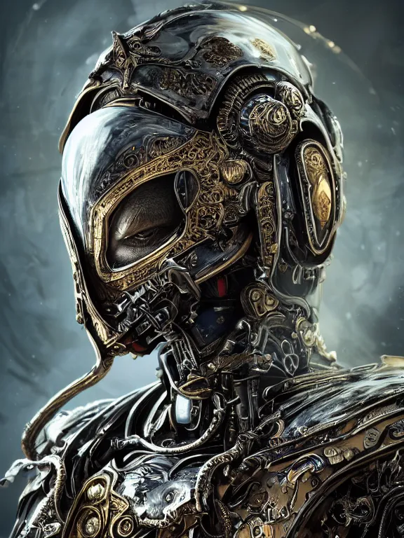 Image similar to portrait art of 8k ultra realistic undead wraith, ornate helmet , detailed intricate ornate armour,corrupted, cybernetic, full of colour, cinematic lighting, battered, trending on artstation, 4k, hyperrealistic, focused, extreme details,unreal engine 5, cinematic, masterpiece, art by ayami kojima, giger