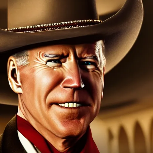 Image similar to joe biden as an old western sheriff, film still, cinematic lighting, 4 k uhd