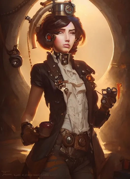 Image similar to portrait of a steampunk girl by Artgerm and Greg Rutkowski , digital painting, highly detailed, trending on artstation