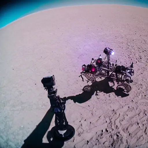 Image similar to gopro footage burning man concert rave hosted on the surface of the moon